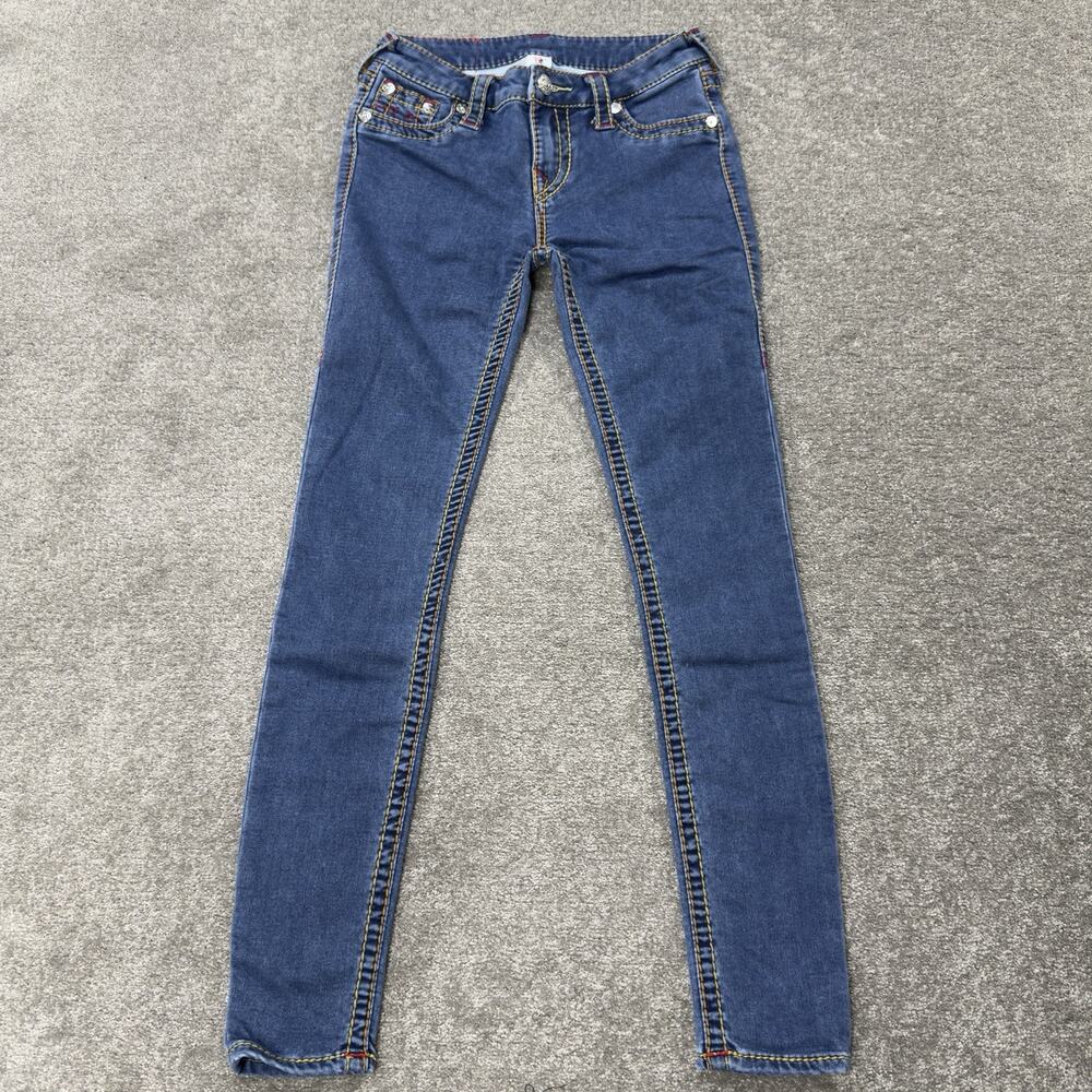 True Religion Super Skinny Jeans Womens 26 Blue Denim Contrast Stitch Y2K Preppy